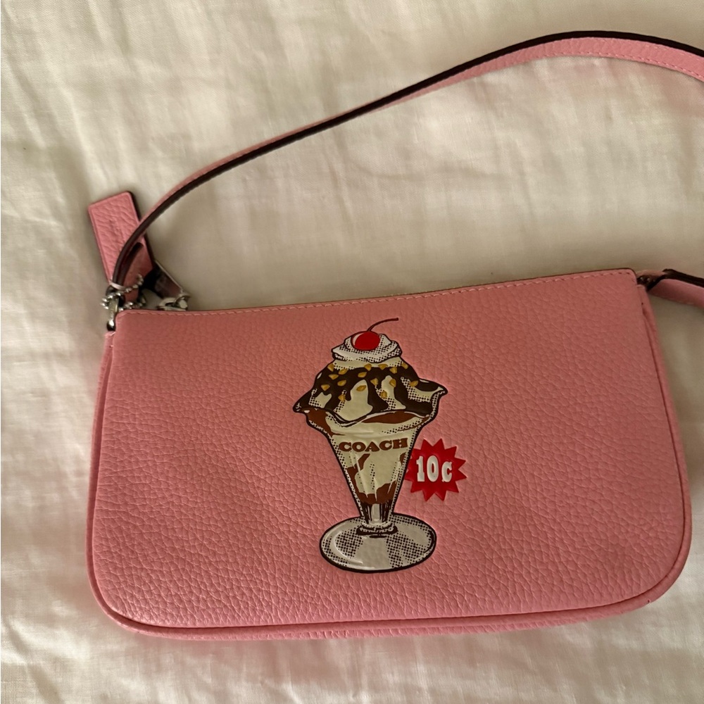 Adorable COACH Nolita 19 Pink Mini Shoulder Bag with sundae graphic, NWT